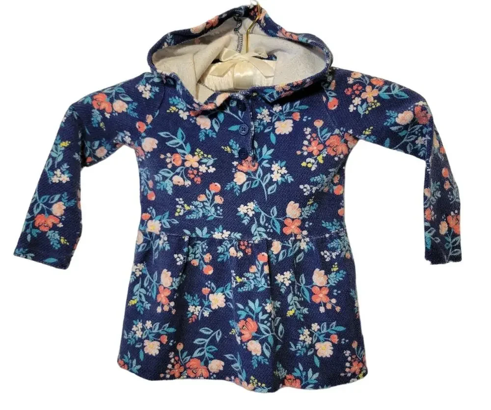 CARTERS Hooded Waffel Henley Top Skirted Ruffle Blue Floral Girl Size 4T Cotton